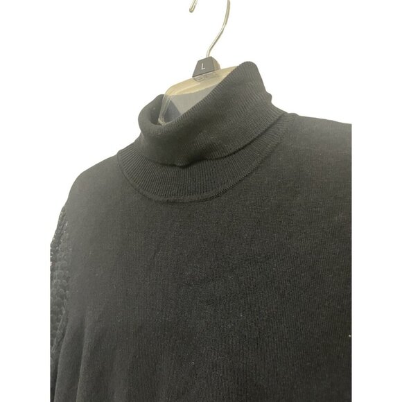Adrianna Papell Black Turtleneck Sweater Textured‎ Sheer Sleeves Size Large - Picture 3 of 8